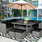 7 PCS Resin Wicker Outdoor Sectional Sofa Set Rattan Patio Seating Group with Dining Table, Ottomans & Cushions