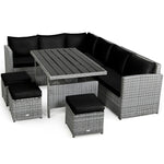 7 PCS Resin Wicker Outdoor Sectional Sofa Set Rattan Patio Seating Group with Dining Table, Ottomans & Cushions