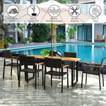 7 Pieces Outdoor Dining Set Patented Patio Rattan Dining Table Chair Set with Large Aciaca Wood Tabletop, Umbrella Hole & Steel Frame