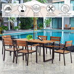 7 Piece Patio Dining Chair Table Set Patented Outdoor Dining Furniture with Steel Frame Acacia Wood Armchair Table & Umbrell Hole for Backyard Garden