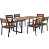 7 Piece Patio Dining Chair Table Set Patented Outdoor Dining Furniture with Steel Frame Acacia Wood Armchair Table & Umbrell Hole for Backyard Garden