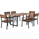 7 Piece Patio Dining Chair Table Set Patented Outdoor Dining Furniture with Steel Frame Acacia Wood Armchair Table & Umbrell Hole for Backyard Garden