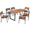 7 Piece Patio Dining Chair Table Set Patented Outdoor Dining Furniture with Steel Frame Acacia Wood Armchair Table & Umbrell Hole for Backyard Garden