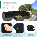 7 Piece Outdoor PE Rattan Sectional Sofa Set Modular Patio Furniture Set with Seat & Back Cushions, 2 Throw Pillows, Coffee Table