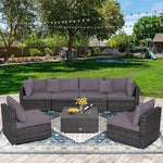 7 Piece Outdoor PE Rattan Sectional Sofa Set Modular Patio Furniture Set with Seat & Back Cushions, 2 Throw Pillows, Coffee Table