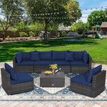 7 Piece Outdoor PE Rattan Sectional Sofa Set Modular Patio Furniture Set with Seat & Back Cushions, 2 Throw Pillows, Coffee Table