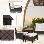 7 Piece Rattan Patio Sofa Set Wicker Furniture Set with 2 Coffee Tables, 2 Ottomans, Seat & Back Cushions, Outdoor Conversation Set for Garden Yard