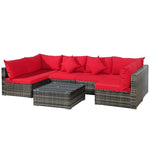 7 Piece Outdoor PE Rattan Sectional Sofa Set Modular Patio Furniture Set with Seat & Back Cushions, 2 Throw Pillows, Coffee Table