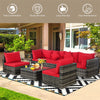 7 Piece Outdoor PE Rattan Sectional Sofa Set Modular Patio Furniture Set with Seat & Back Cushions, 2 Throw Pillows, Coffee Table