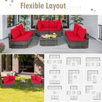 7 Piece Outdoor PE Rattan Sectional Sofa Set Modular Patio Furniture Set with Seat & Back Cushions, 2 Throw Pillows, Coffee Table