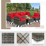 7 Piece Outdoor PE Rattan Sectional Sofa Set Modular Patio Furniture Set with Seat & Back Cushions, 2 Throw Pillows, Coffee Table