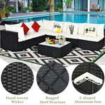 7 Piece Wicker Outdoor Sectional Sofa Rattan Patio Conversation Set Garden Lawn Furniture Set with Glass Coffee Table, Pillows & Cushions