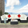 7 Piece Wicker Outdoor Sectional Sofa Rattan Patio Conversation Set Garden Lawn Furniture Set with Glass Coffee Table, Pillows & Cushions