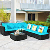 7 Piece Wicker Outdoor Sectional Sofa Rattan Patio Conversation Set Garden Lawn Furniture Set with Glass Coffee Table, Pillows & Cushions