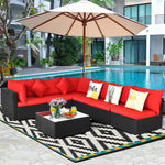 7 Piece Wicker Outdoor Sectional Sofa Rattan Patio Conversation Set Garden Lawn Furniture Set with Glass Coffee Table, Pillows & Cushions