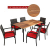 7 Piece Patio Wicker Dining Set Outdoor Acacia Wood Dining Furniture Set with Umbrella Hole & Steel Rattan Armchairs