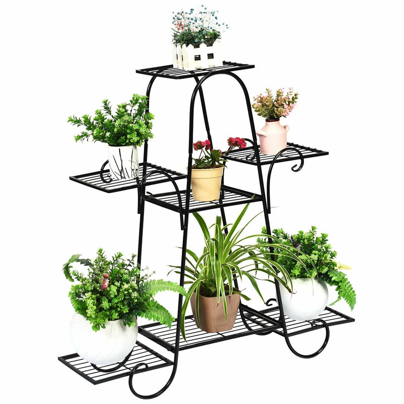 7 Tier Outdoor Metal Plant Stand Multilayer Flower Pots Holder