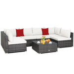 7 Piece Outdoor PE Rattan Sectional Sofa Set Modular Patio Furniture Set with Seat & Back Cushions, 2 Throw Pillows, Coffee Table