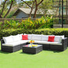 7 Piece Outdoor PE Rattan Sectional Sofa Set Modular Patio Furniture Set with Seat & Back Cushions, 2 Throw Pillows, Coffee Table