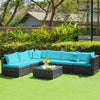 7 Piece Outdoor PE Rattan Sectional Sofa Set Modular Patio Furniture Set with Seat & Back Cushions, 2 Throw Pillows, Coffee Table