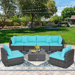 7 Piece Outdoor PE Rattan Sectional Sofa Set Modular Patio Furniture Set with Seat & Back Cushions, 2 Throw Pillows, Coffee Table