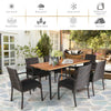 7 Piece Patio Wicker Dining Set Outdoor Acacia Wood Dining Furniture Set with Umbrella Hole & Steel Rattan Armchairs