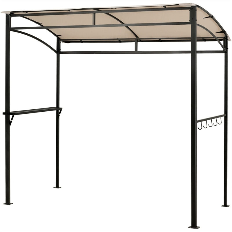 7' x 4.5' Outdoor Grill Gazebo Patio BBQ Canopy with Serving Shelf & Storage Hooks, Steel Frame Curved Roof Barbecue Shelter for Garden Backyard