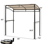 7' x 4.5' Outdoor Grill Gazebo Patio BBQ Canopy with Serving Shelf & Storage Hooks, Steel Frame Curved Roof Barbecue Shelter for Garden Backyard