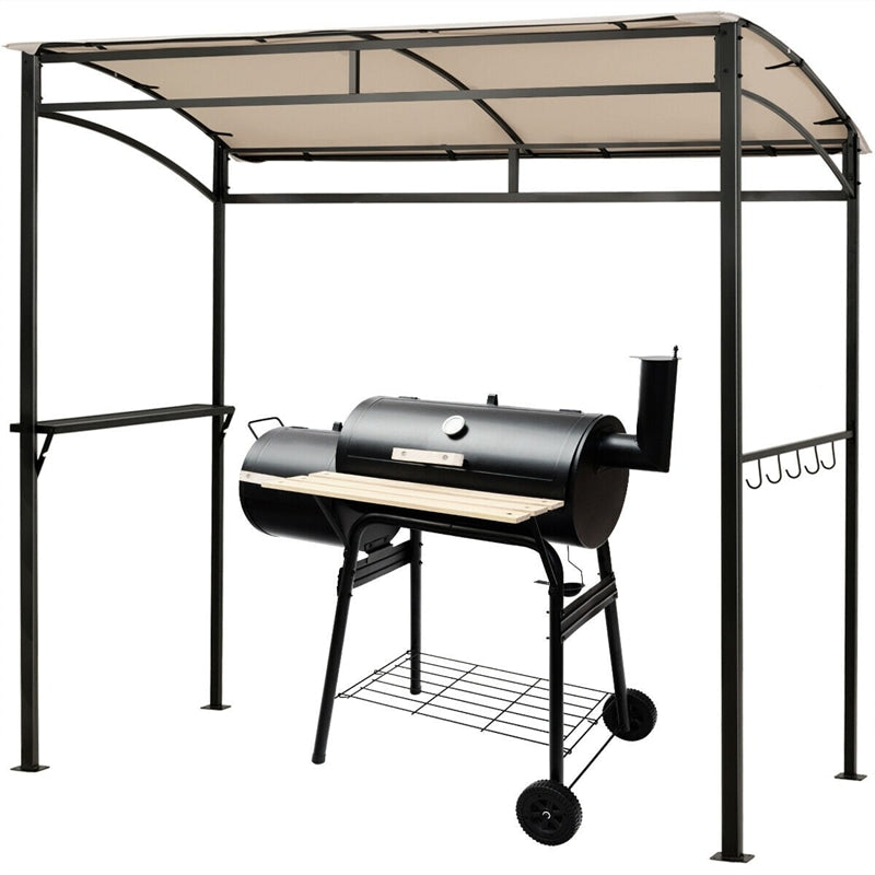 7' x 4.5' Outdoor Grill Gazebo Patio BBQ Canopy with Serving Shelf & Storage Hooks, Steel Frame Curved Roof Barbecue Shelter for Garden Backyard