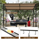 7' x 4.5' Outdoor Grill Gazebo Patio BBQ Canopy with Serving Shelf & Storage Hooks, Steel Frame Curved Roof Barbecue Shelter for Garden Backyard