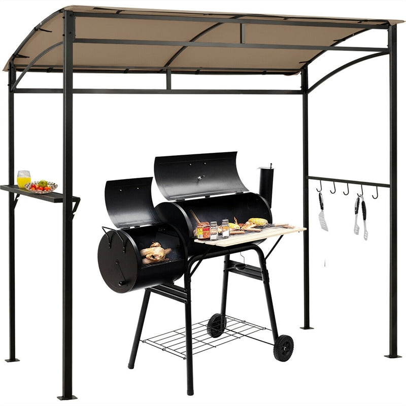 7' x 4.5' Outdoor Grill Gazebo Patio BBQ Canopy with Serving Shelf & Storage Hooks, Steel Frame Curved Roof Barbecue Shelter for Garden Backyard