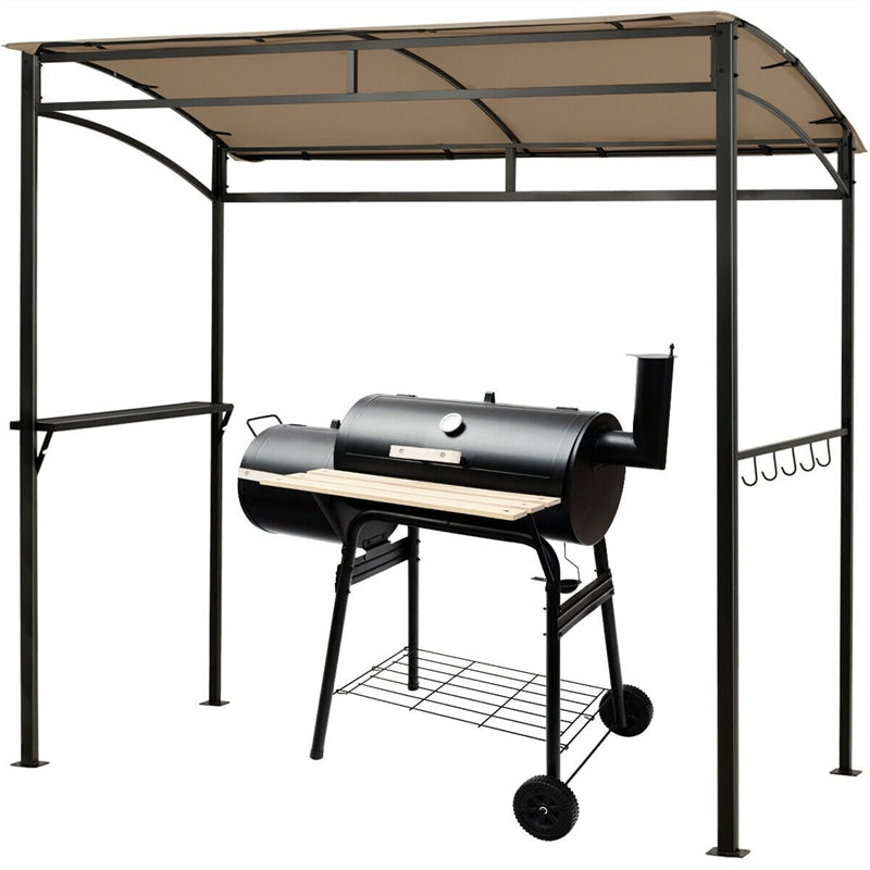 7' x 4.5' Outdoor Grill Gazebo Patio BBQ Canopy with Serving Shelf & Storage Hooks, Steel Frame Curved Roof Barbecue Shelter for Garden Backyard