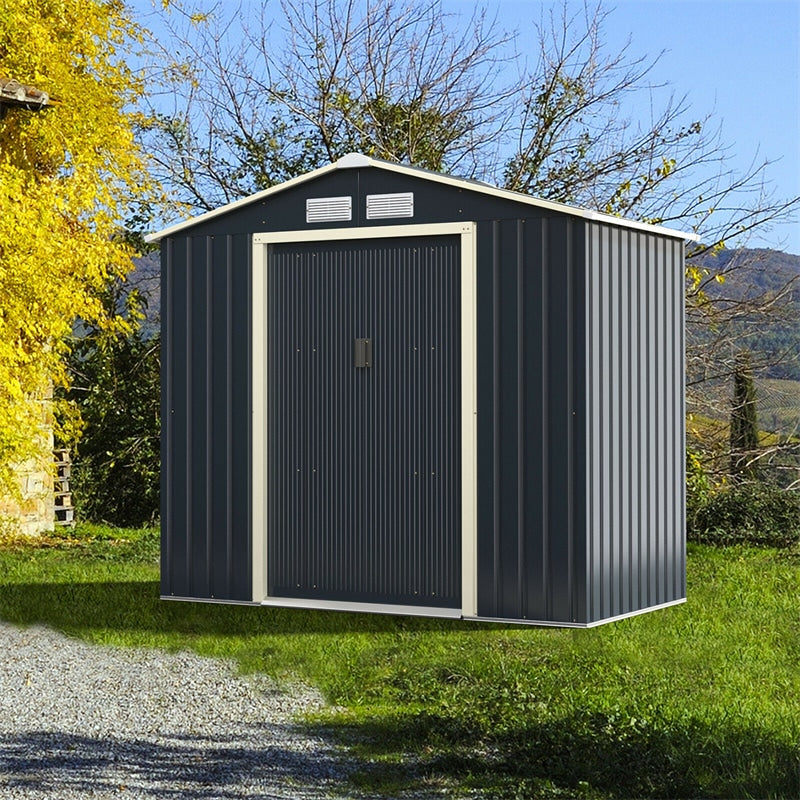 7’ x 4’ Large Metal Storage Shed Outdoor Backyard Storage Cabinet Garden Tool House with 4 Vents & Lockable Double Sliding Door