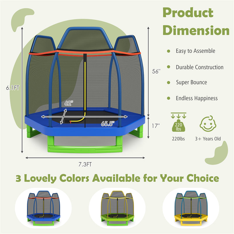 7ft Kids Trampoline Outdoor Indoor Recreational Bounce Jumper with Safety Enclosure Net Combo