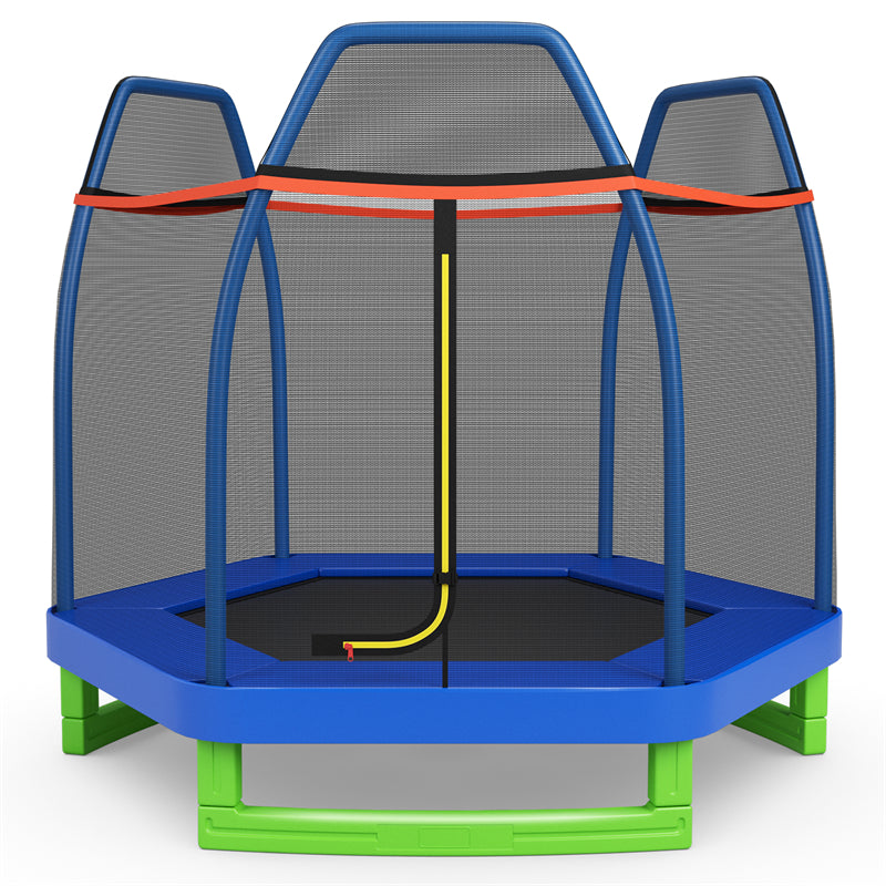 7ft Kids Trampoline Outdoor Indoor Recreational Bounce Jumper with Safety Enclosure Net Combo