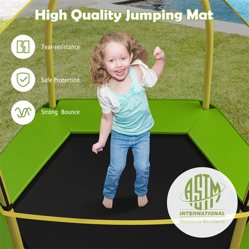 7ft Kids Trampoline Outdoor Indoor Recreational Bounce Jumper with Safety Enclosure Net Combo