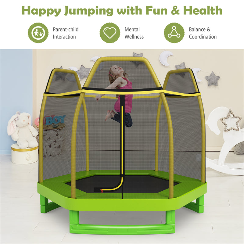 7ft Kids Trampoline Outdoor Indoor Recreational Bounce Jumper with Safety Enclosure Net Combo