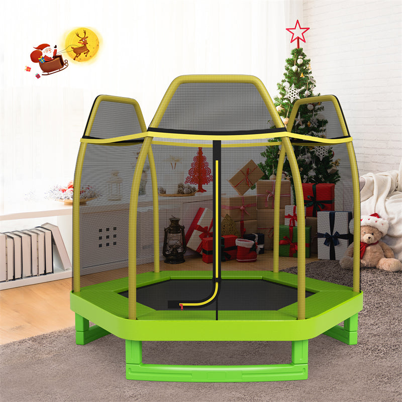 7ft Kids Trampoline Outdoor Indoor Recreational Bounce Jumper with Safety Enclosure Net Combo