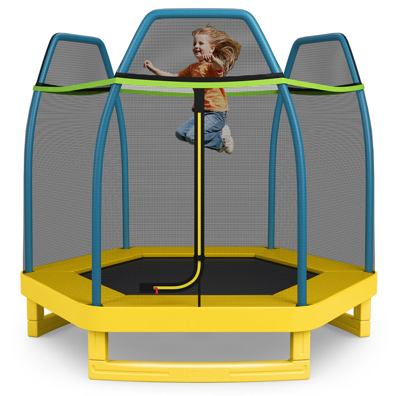 7ft Kids Trampoline Outdoor Indoor Recreational Bounce Jumper with Safety Enclosure Net Combo