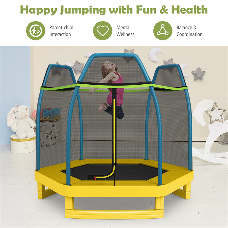 7ft Kids Trampoline Outdoor Indoor Recreational Bounce Jumper with Safety Enclosure Net Combo