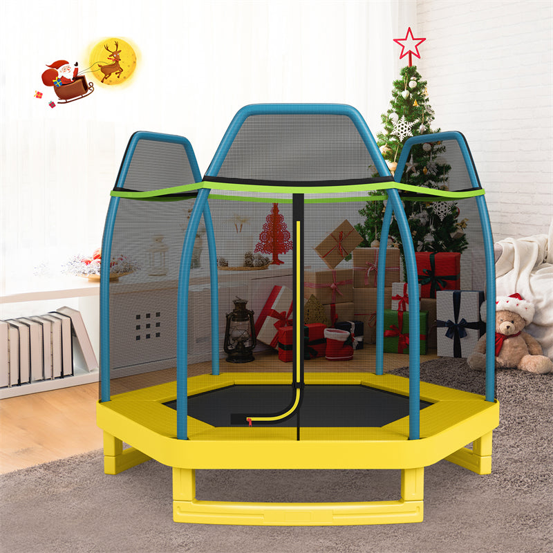 7ft Kids Trampoline Outdoor Indoor Recreational Bounce Jumper with Safety Enclosure Net Combo