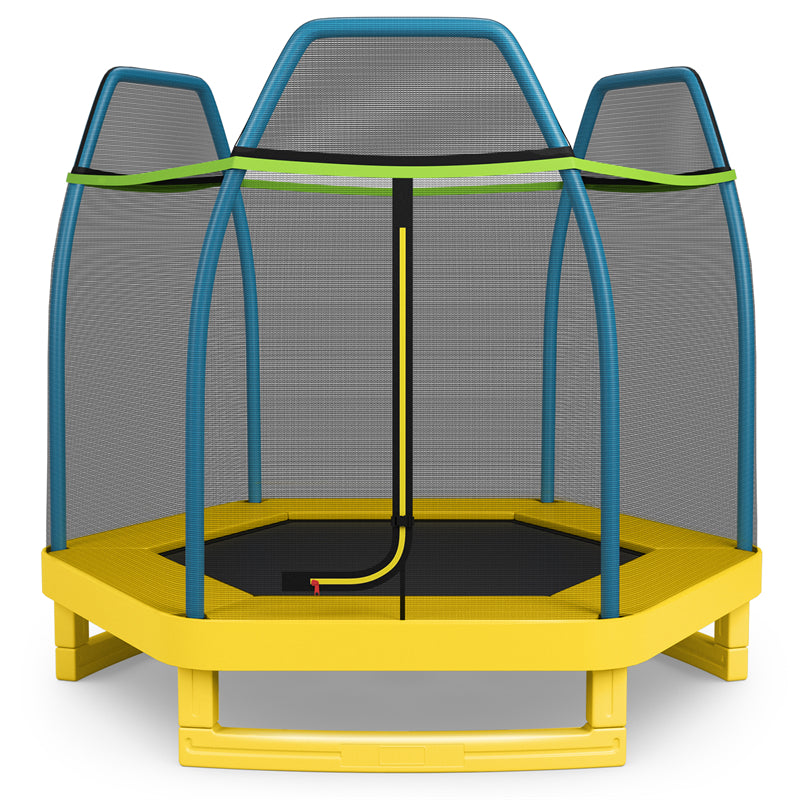 7ft Kids Trampoline Outdoor Indoor Recreational Bounce Jumper with Safety Enclosure Net Combo