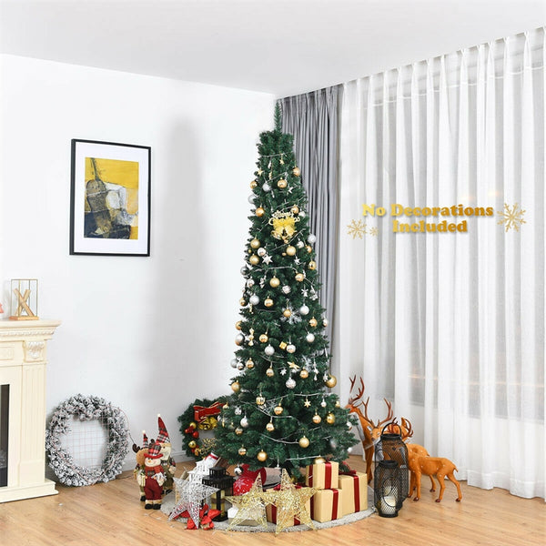 7ft Artificial Pencil Christmas Tree Slim Unlit Xmas Tree 700 PVC Branch Tips with Foldable Metal Stand for Home Office School Shop Decor