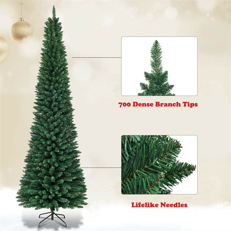 7ft Artificial Pencil Christmas Tree Slim Unlit Xmas Tree 700 PVC Branch Tips with Foldable Metal Stand for Home Office School Shop Decor