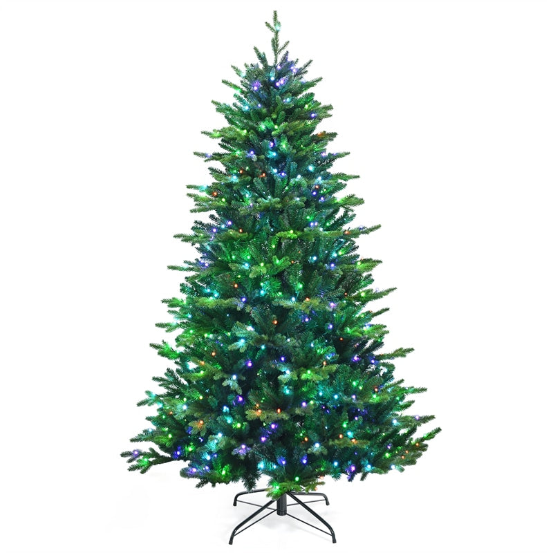 7FT Pre-Lit Artificial Christmas Tree, APP Controlled Hinged Xmas Tree with 540 Color Changing LED Lights, 2324 Mixed Branch Tips, Folding Metal Stand