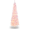 7ft Pink Pre-Lit Christmas Tree Snow Flocked Hinged Xmas Tree with 300 LED Lights, 800 Branch Tips, Artificial Slim Pencil Tree for Indoor Home Decor