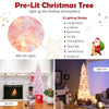 7ft Pink Pre-Lit Christmas Tree Snow Flocked Hinged Xmas Tree with 300 LED Lights, 800 Branch Tips, Artificial Slim Pencil Tree for Indoor Home Decor