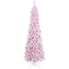 7ft Pink Pre-Lit Christmas Tree Snow Flocked Hinged Xmas Tree with 300 LED Lights, 800 Branch Tips, Artificial Slim Pencil Tree for Indoor Home Decor