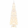 7ft White Pre-Lit Pencil Christmas Tree Hinged Slim Artificial Tree with 800 Branch Tips 300 Lights 8 Lighting Modes