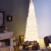 7ft White Pre-Lit Pencil Christmas Tree Hinged Slim Artificial Tree with 800 Branch Tips 300 Lights 8 Lighting Modes